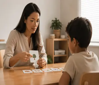 Psicopedagoga realizando avaliação com criança — avaliação psicopedagógica