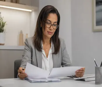 Psicopedagoga organizando agenda e finanças do consultório