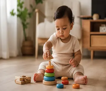 Bebê brincando sozinho no chão — sinais de autismo em bebês e crianças