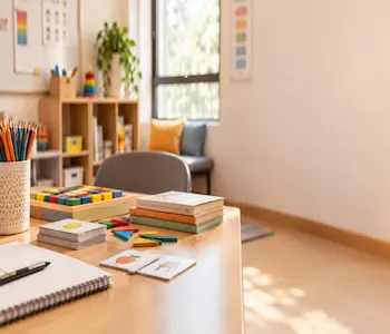 Direitos da criança com TEA na escola: mãe e filho autista conversando com professora na sala de aula